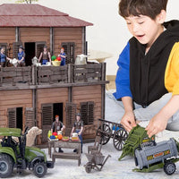 HKM-645203 DIY Farm House Animal Action Figure Play Set with Tractors and Farm Truck
