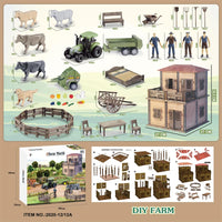 HKM-645203 DIY Farm House Animal Action Figure Play Set with Tractors and Farm Truck