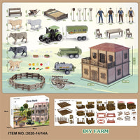 HKM-645203 DIY Farm House Animal Action Figure Play Set with Tractors and Farm Truck