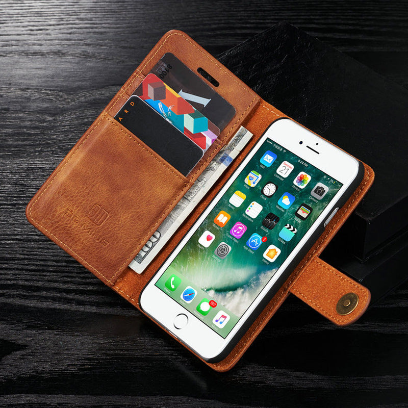 HKM-645203 Retro Leather Two-Fold Split Magnet Mobile Phone Case - Flip Style for iPhone in Black, Brown, Gray, Red