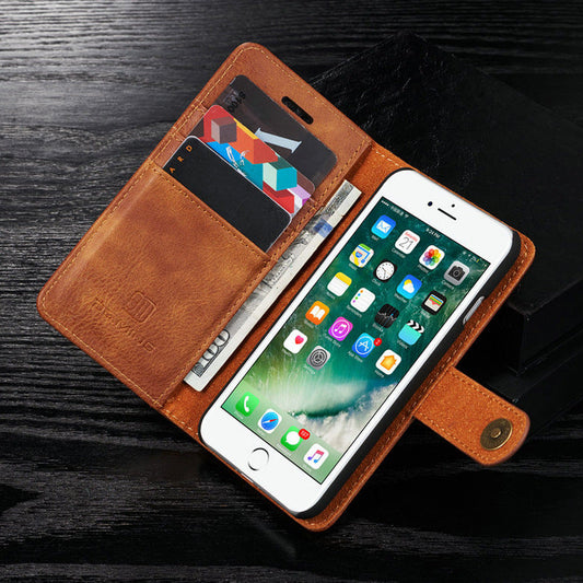 HKM-645203 Retro Leather Two-Fold Split Magnet Mobile Phone Case - Flip Style for iPhone in Black, Brown, Gray, Red