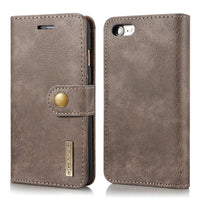 HKM-645203 Retro Leather Two-Fold Split Magnet Mobile Phone Case - Flip Style for iPhone in Black, Brown, Gray, Red