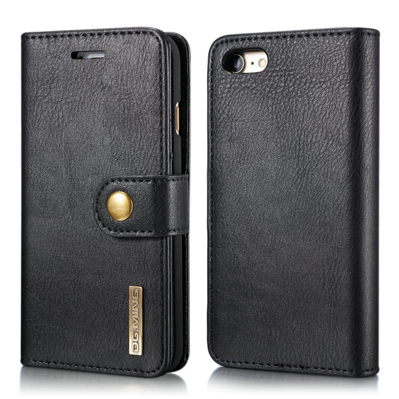 HKM-645203 Retro Leather Two-Fold Split Magnet Mobile Phone Case - Flip Style for iPhone in Black, Brown, Gray, Red