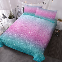 HKM-645267 Rainbow Glitter Ombre 3-Piece Duvet Cover Set in Purple, Blue, and Green Pastels with Pillow Shams