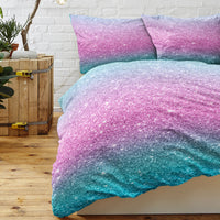 HKM-645267 Rainbow Glitter Ombre 3-Piece Duvet Cover Set in Purple, Blue, and Green Pastels with Pillow Shams