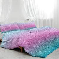 HKM-645267 Rainbow Glitter Ombre 3-Piece Duvet Cover Set in Purple, Blue, and Green Pastels with Pillow Shams