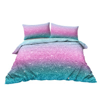 HKM-645267 Rainbow Glitter Ombre 3-Piece Duvet Cover Set in Purple, Blue, and Green Pastels with Pillow Shams