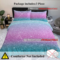 HKM-645267 Rainbow Glitter Ombre 3-Piece Duvet Cover Set in Purple, Blue, and Green Pastels with Pillow Shams