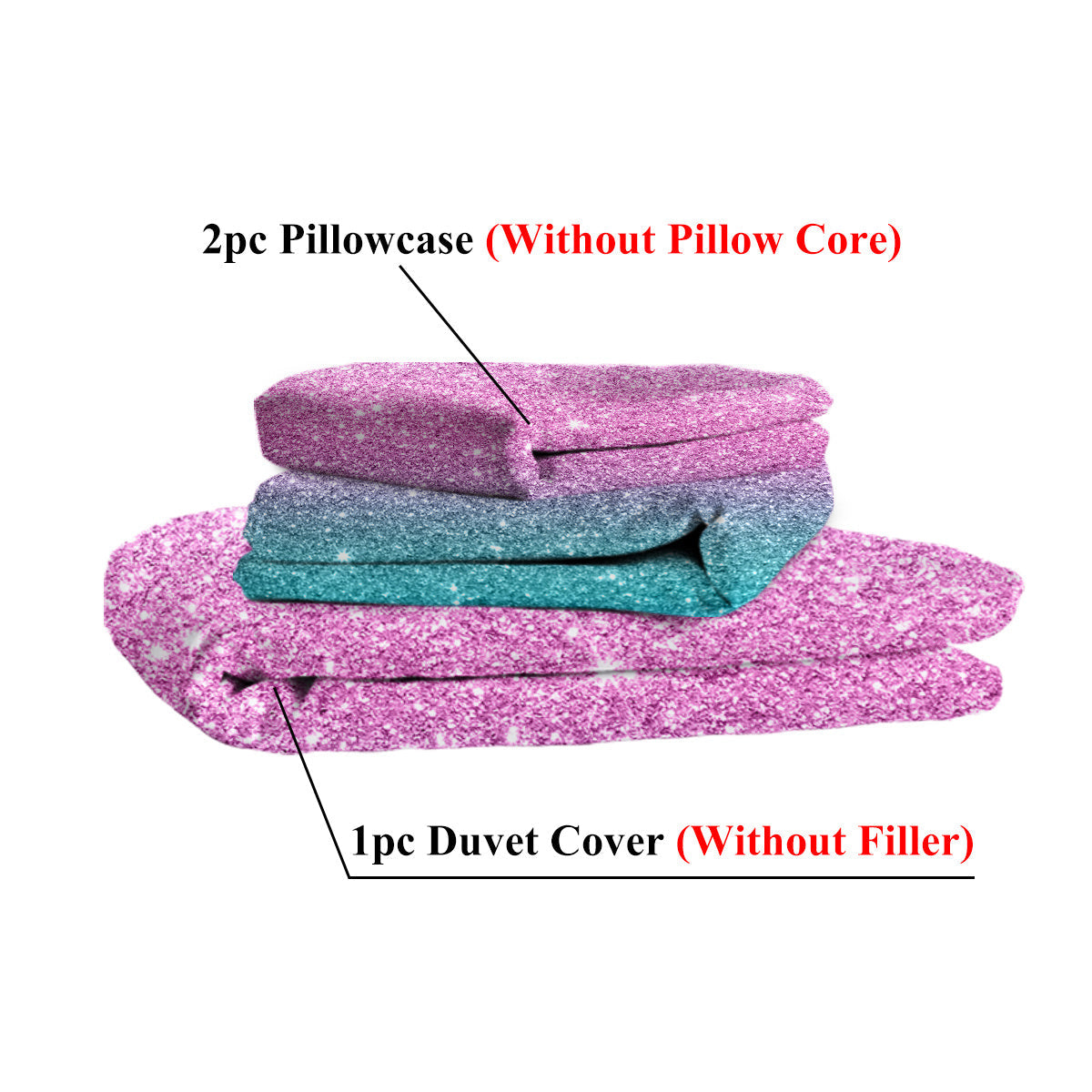 HKM-645267 Rainbow Glitter Ombre 3-Piece Duvet Cover Set in Purple, Blue, and Green Pastels with Pillow Shams