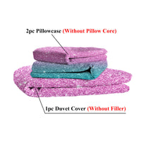 HKM-645267 Rainbow Glitter Ombre 3-Piece Duvet Cover Set in Purple, Blue, and Green Pastels with Pillow Shams