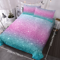 HKM-645267 Rainbow Glitter Ombre 3-Piece Duvet Cover Set in Purple, Blue, and Green Pastels with Pillow Shams