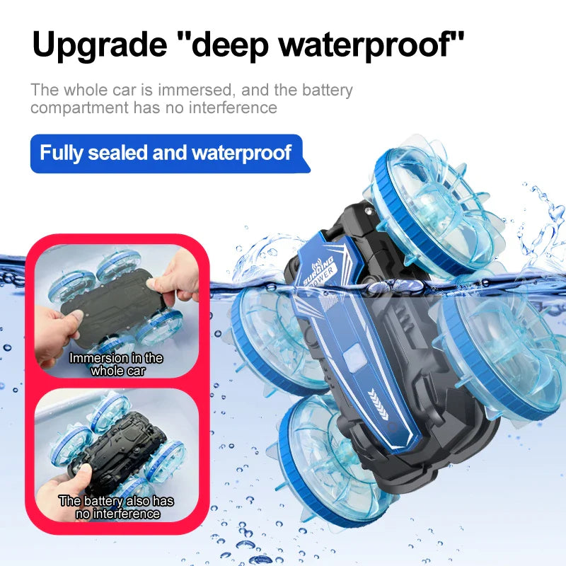 HKM-645523 Gesture Sensor Amphibious RC Stunt Car with Light-Up Wheels and Remote Control, 50m Range, Indoor/Outdoor Use