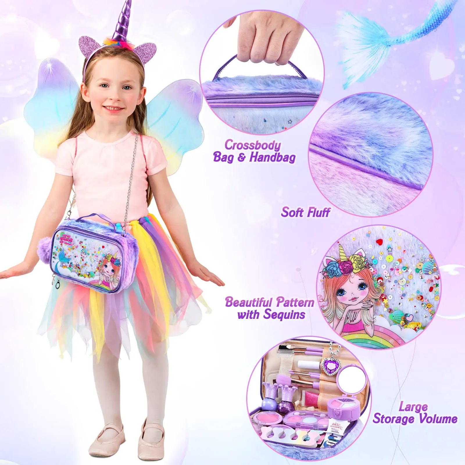 KTX-645779 Kids Sustainable Washable Princess Pretend Play Makeup Kit Mermaid Style for Ages 2 to 14+