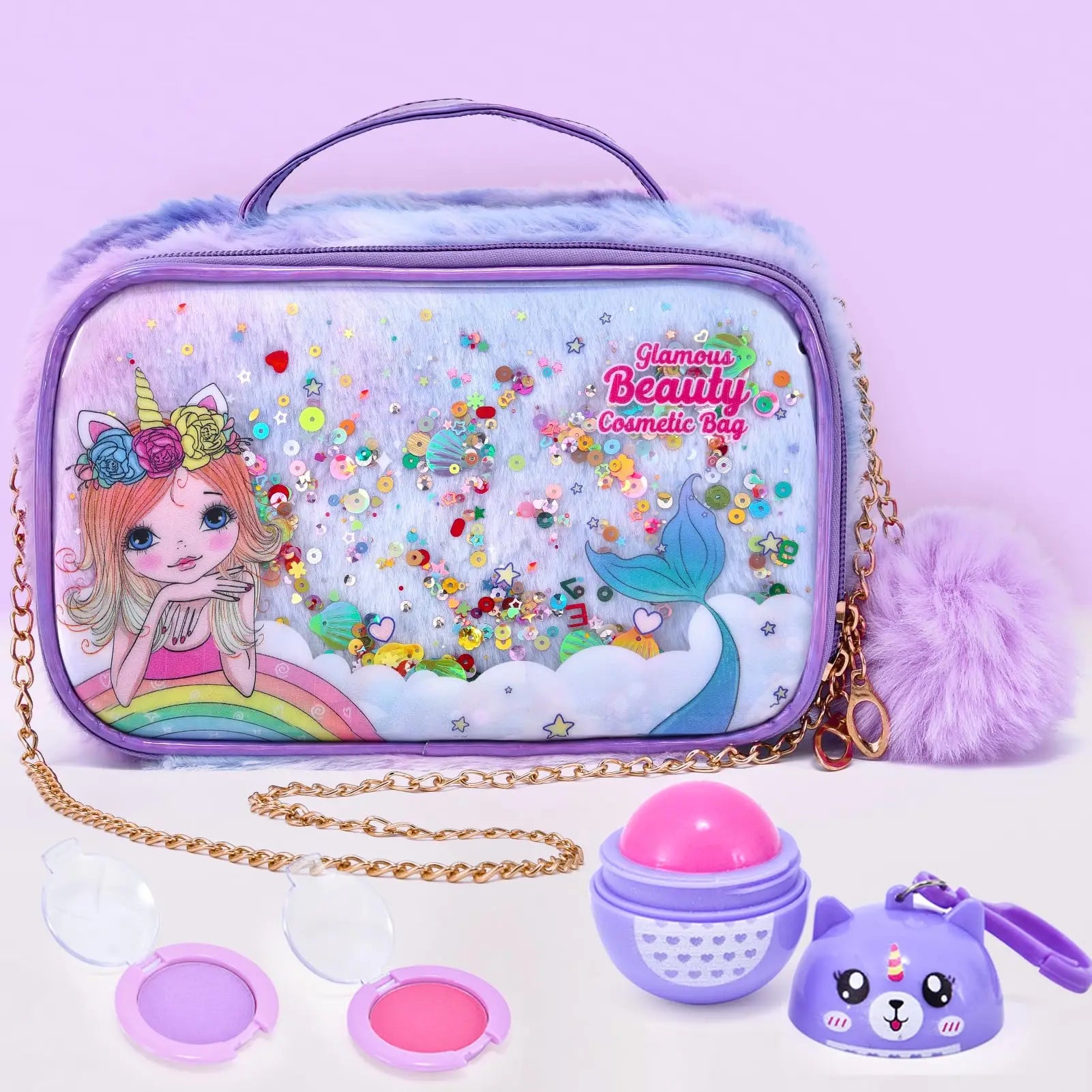 KTX-645779 Kids Sustainable Washable Princess Pretend Play Makeup Kit Mermaid Style for Ages 2 to 14+