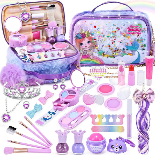 KTX-645779 Kids Sustainable Washable Princess Pretend Play Makeup Kit Mermaid Style for Ages 2 to 14+