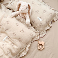 HKM-646099 Cotton Gauze Double-Layer Rabbit Quilt Cover Set with Pillowcases for Kids and Cribs