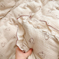 HKM-646099 Cotton Gauze Double-Layer Rabbit Quilt Cover Set with Pillowcases for Kids and Cribs