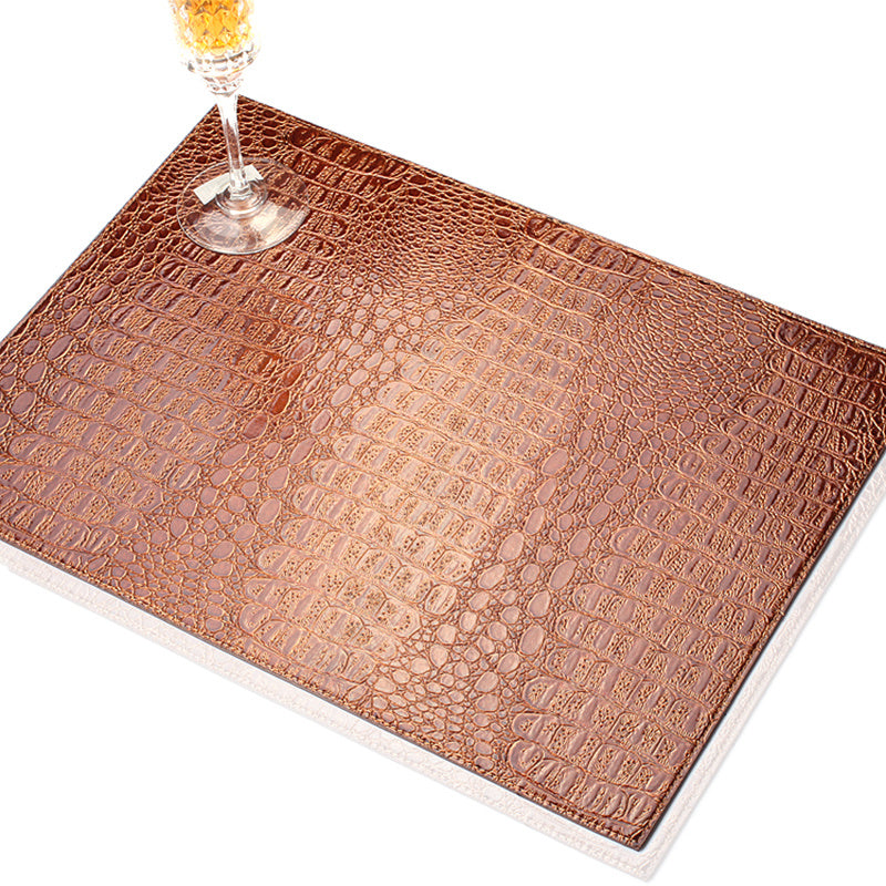 HKM-646163 Waterproof Retro Style Alligator Leather Thermal Placemat - Rectangular Dining Table Mat in Chocolate, Black, and Brown