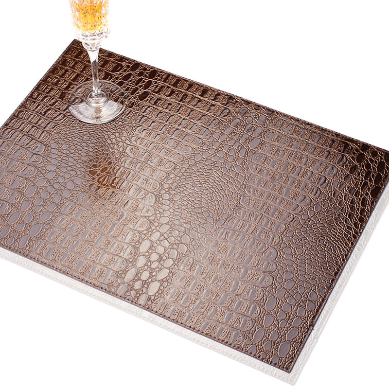 HKM-646163 Waterproof Retro Style Alligator Leather Thermal Placemat - Rectangular Dining Table Mat in Chocolate, Black, and Brown