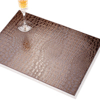 HKM-646163 Waterproof Retro Style Alligator Leather Thermal Placemat - Rectangular Dining Table Mat in Chocolate, Black, and Brown