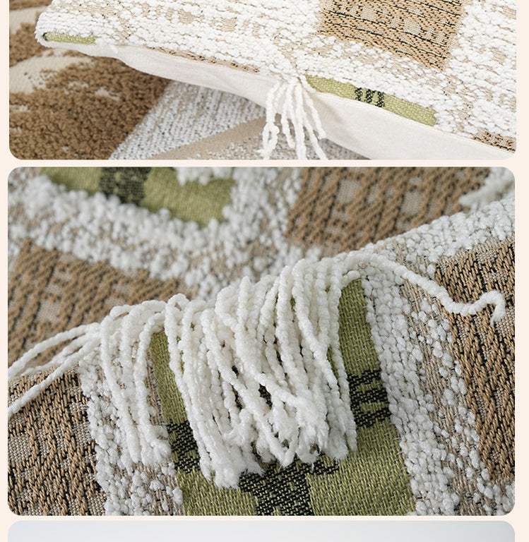 HKM-646227 Modern Cream Square Pillow with Plant and Flower Design, 45x45cm, Chenille Case
