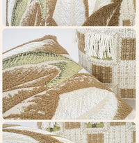 HKM-646227 Modern Cream Square Pillow with Plant and Flower Design, 45x45cm, Chenille Case