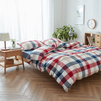 HKM-646419 Cotton Plaid Quilt Cover Set with Fitted Sheets and Pillowcases in Multiple Sizes