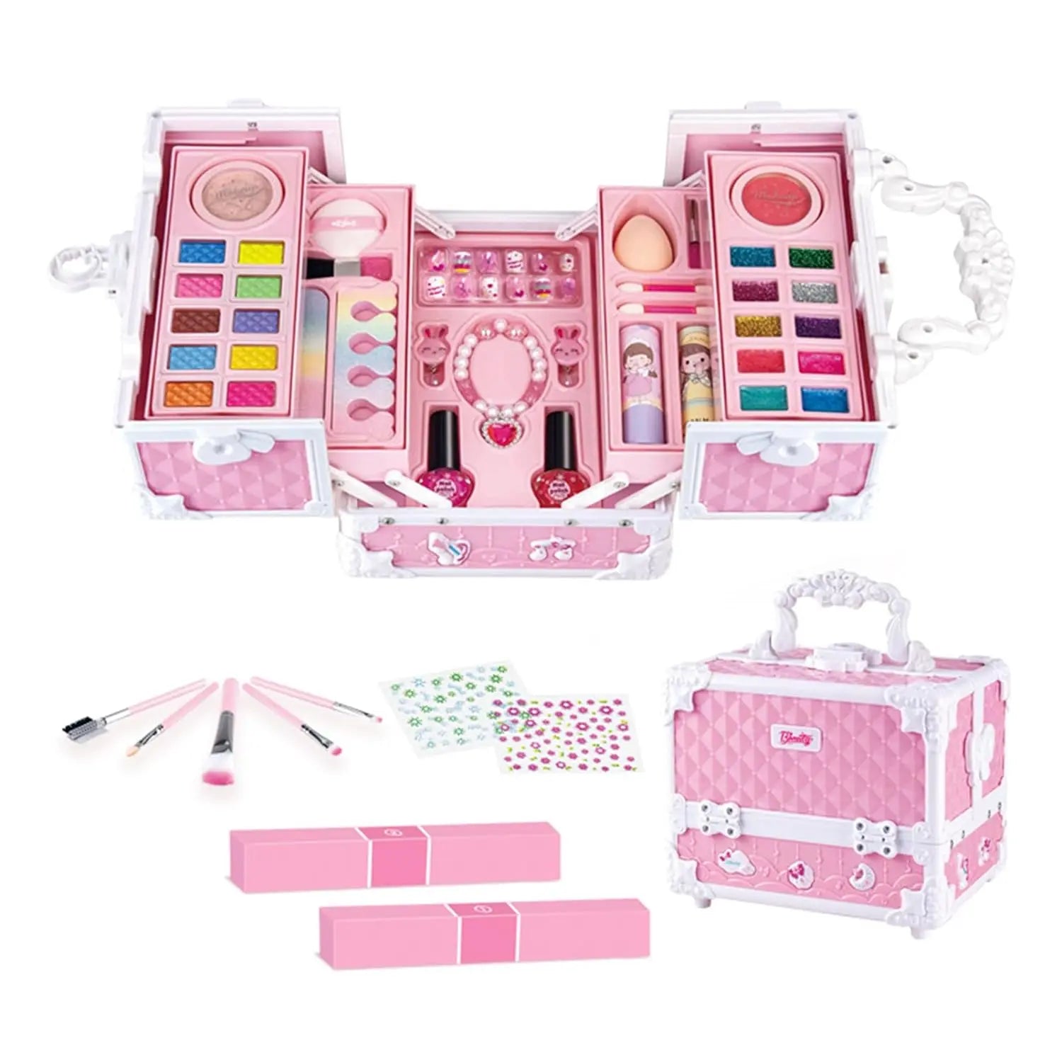 KTX-646931 Kids Pretend Play Makeup Set in Suitcase - Real Cosmetics Kit for Girls Ages 2-7