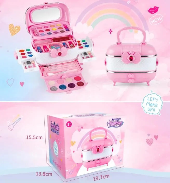 KTX-646931 Kids Pretend Play Makeup Set in Suitcase - Real Cosmetics Kit for Girls Ages 2-7