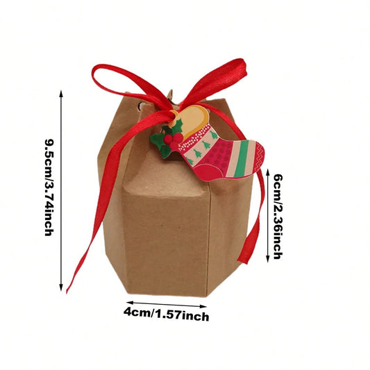 HKM-647059 24 Pcs Christmas Treat Boxes with Cards and Ribbons - Santa, Elf, Snowman, and Christmas Tree Designs