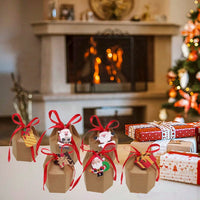 HKM-647059 24 Pcs Christmas Treat Boxes with Cards and Ribbons - Santa, Elf, Snowman, and Christmas Tree Designs