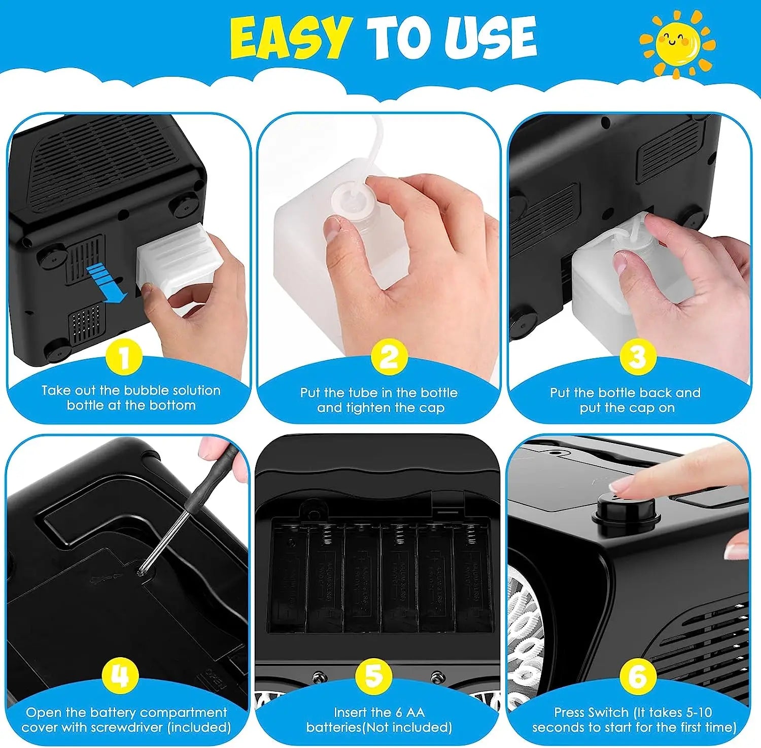 HKM-647059 Automatic Bubble Maker Machine for All Ages - Portable Electric Bubble Blower in Black or White