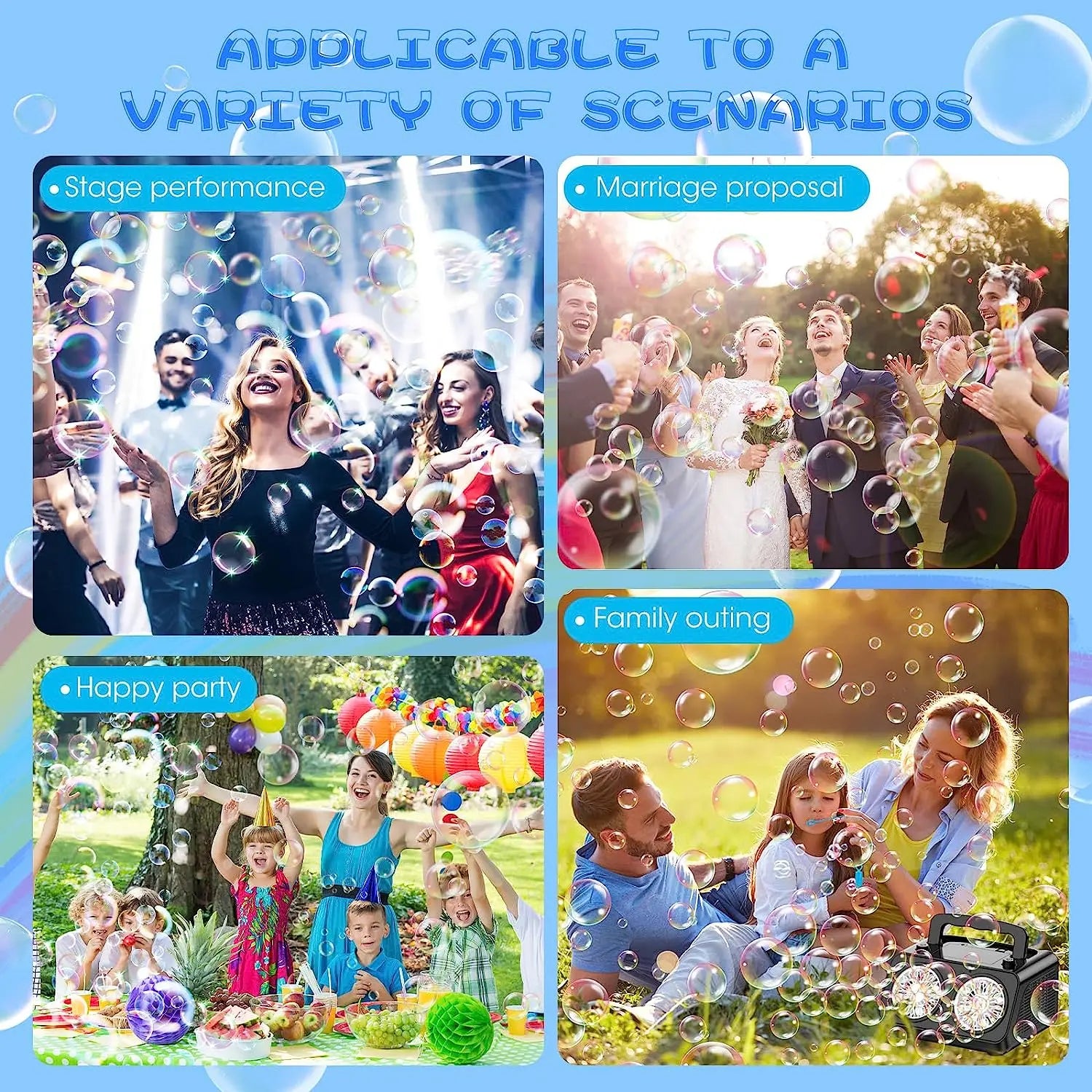 HKM-647059 Automatic Bubble Maker Machine for All Ages - Portable Electric Bubble Blower in Black or White