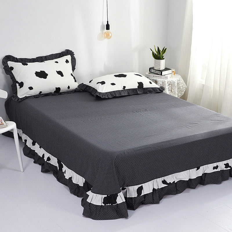 HKM-647059 Pure Cotton Edge Rounded Bed Sheet with Pillowcase Set