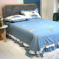 HKM-647059 Pure Cotton Edge Rounded Bed Sheet with Pillowcase Set