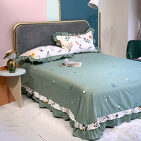 HKM-647059 Pure Cotton Edge Rounded Bed Sheet with Pillowcase Set