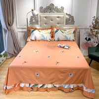 HKM-647059 Pure Cotton Edge Rounded Bed Sheet with Pillowcase Set