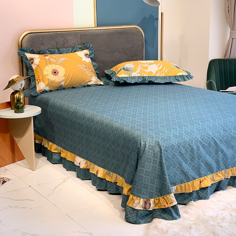 HKM-647059 Pure Cotton Edge Rounded Bed Sheet with Pillowcase Set