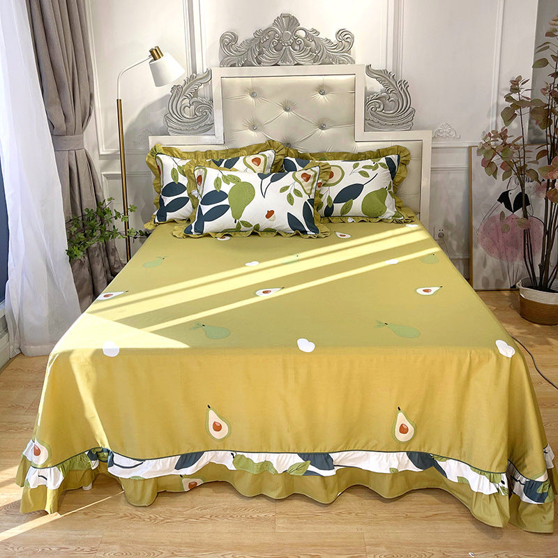 HKM-647059 Pure Cotton Edge Rounded Bed Sheet with Pillowcase Set