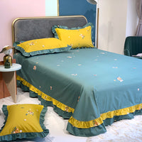 HKM-647059 Pure Cotton Edge Rounded Bed Sheet with Pillowcase Set