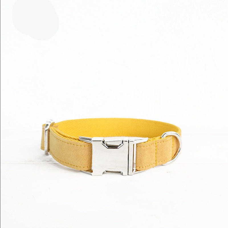 HKM-647123 Adjustable Yellow Velvet Dog Collar with Custom Name Embroidery