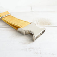 HKM-647123 Adjustable Yellow Velvet Dog Collar with Custom Name Embroidery