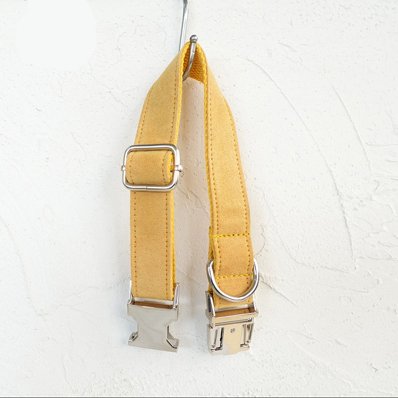 HKM-647123 Adjustable Yellow Velvet Dog Collar with Custom Name Embroidery