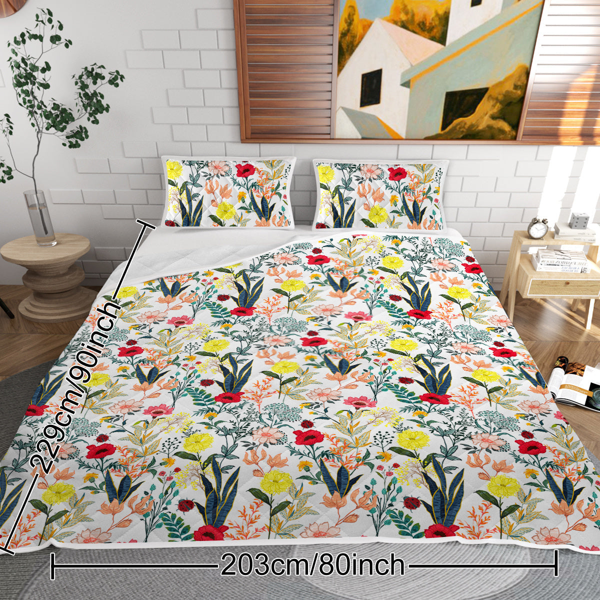 HKM-647251 Lightweight Floral Microfiber Quilt Set with 2 Pillow Shams - All Season Twin & Full Sizes
