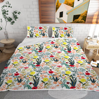 HKM-647251 Lightweight Floral Microfiber Quilt Set with 2 Pillow Shams - All Season Twin & Full Sizes