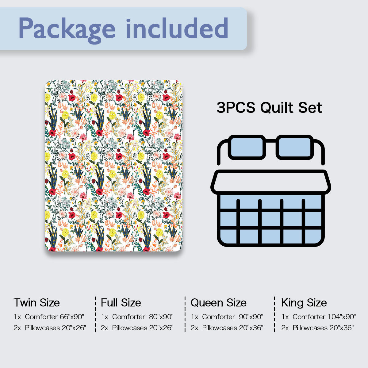HKM-647251 Lightweight Floral Microfiber Quilt Set with 2 Pillow Shams - All Season Twin & Full Sizes