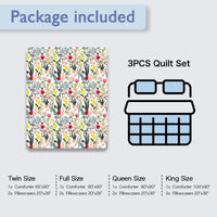HKM-647251 Lightweight Floral Microfiber Quilt Set with 2 Pillow Shams - All Season Twin & Full Sizes