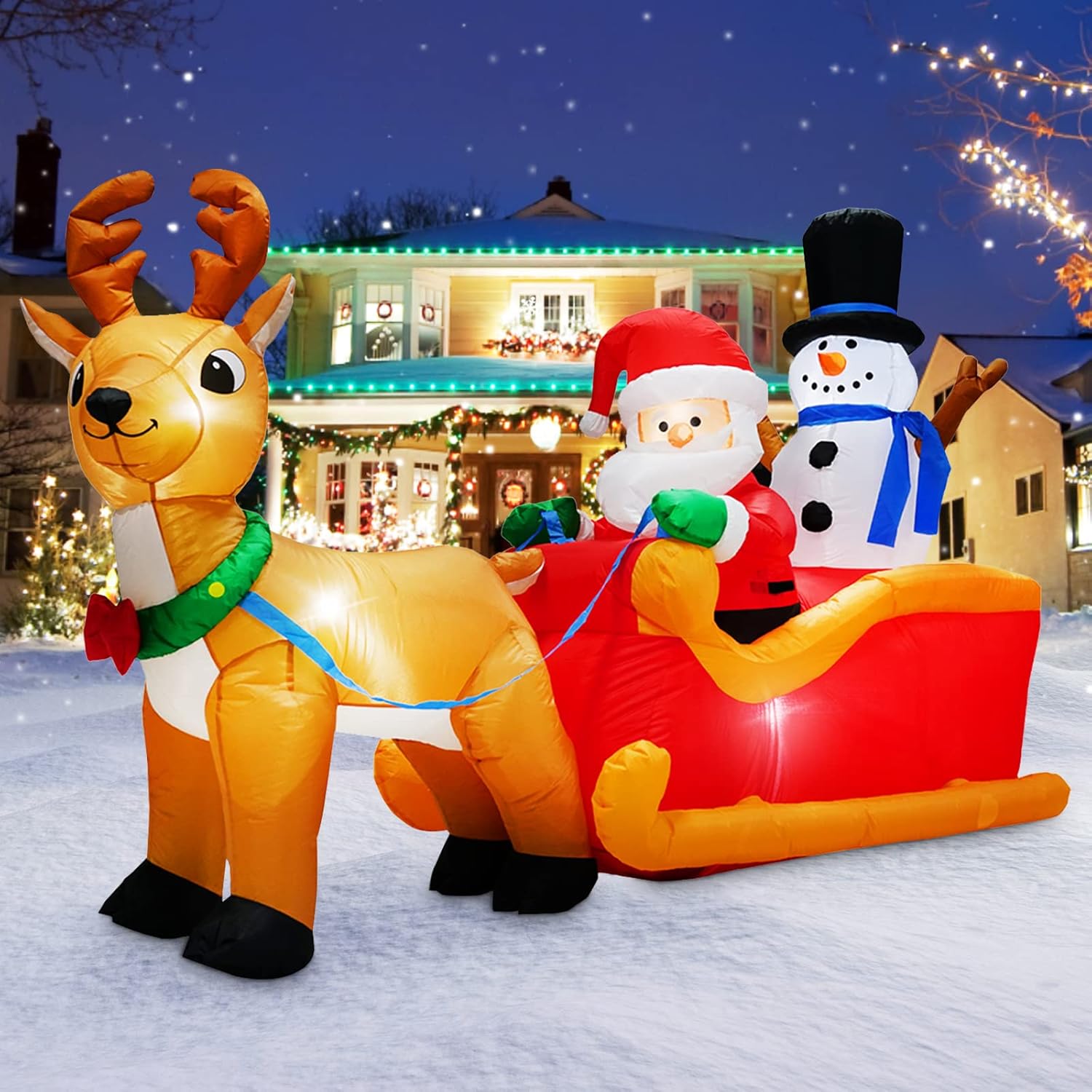 HKM-647443 6 FT Inflatable Christmas Tree with Santa and Dog – LED Lights for Outdoor Holiday Decor