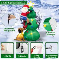 HKM-647443 6 FT Inflatable Christmas Tree with Santa and Dog – LED Lights for Outdoor Holiday Decor