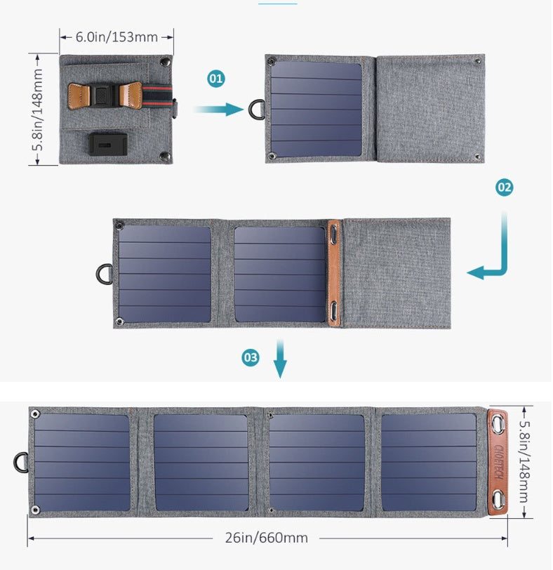 HKM-647443 Solar Charger for Mobile Phones and Tablets with 3000mA Output and USB Interface